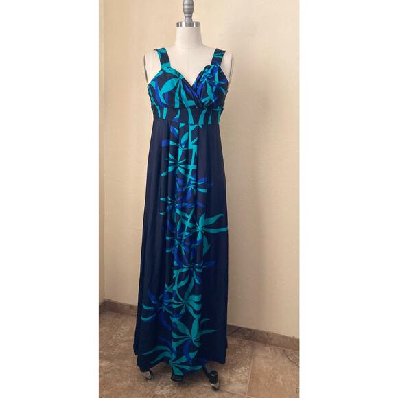 NWD New Woman Designs Women's Dress Size M Maxi Blue Green Floral Sleeveless - Picture 2 of 7